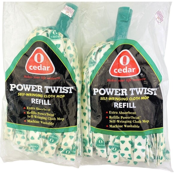 O Cedar Power Twist Mop 2 Refill Heads NOS 2001 Cloth Strips PowerTwist O-Cedar - Picture 1 of 8